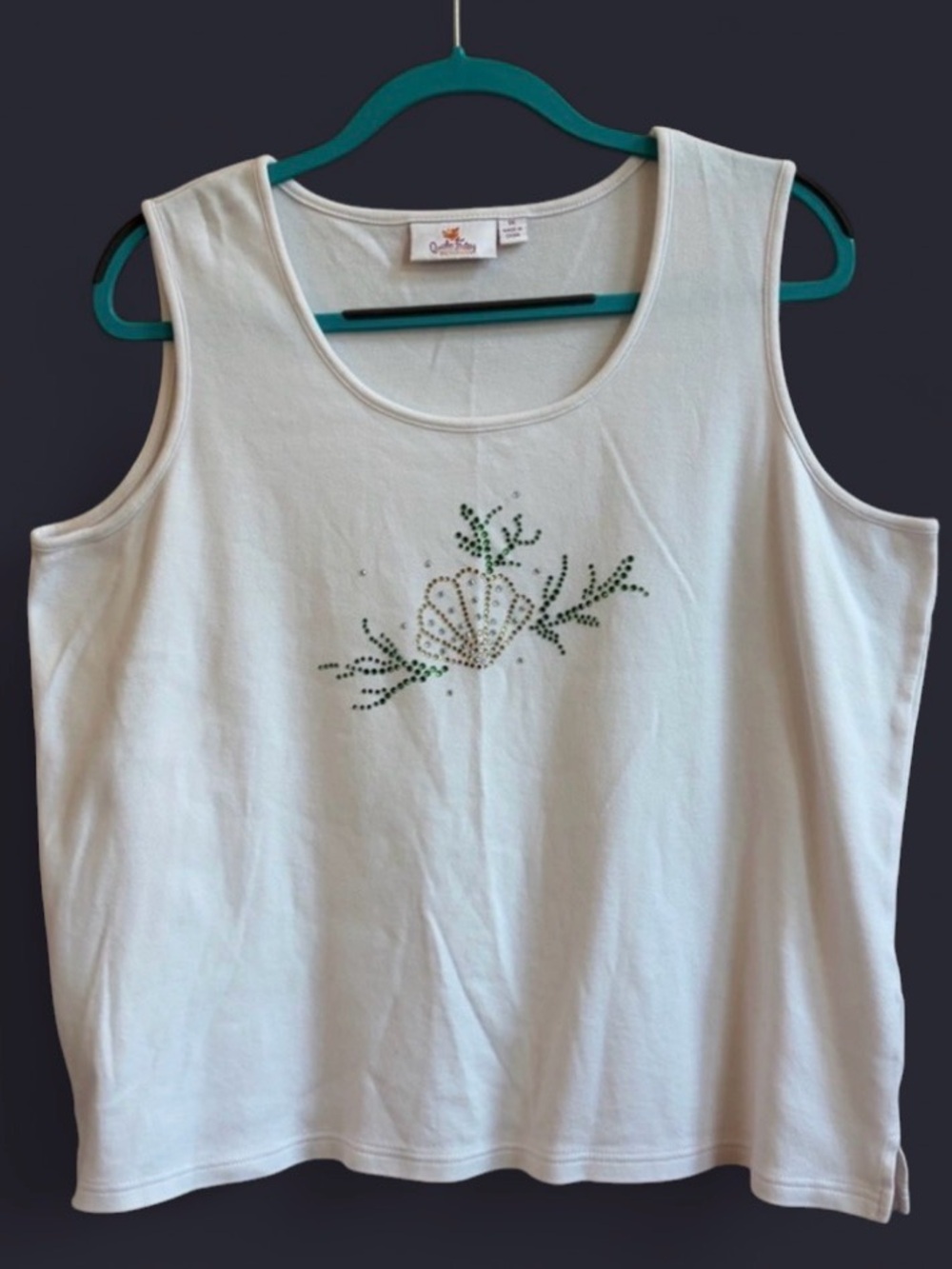 Quacker Factory Vintage Rhinestone Seashell Nautical Coastal Cotton Shirt Top